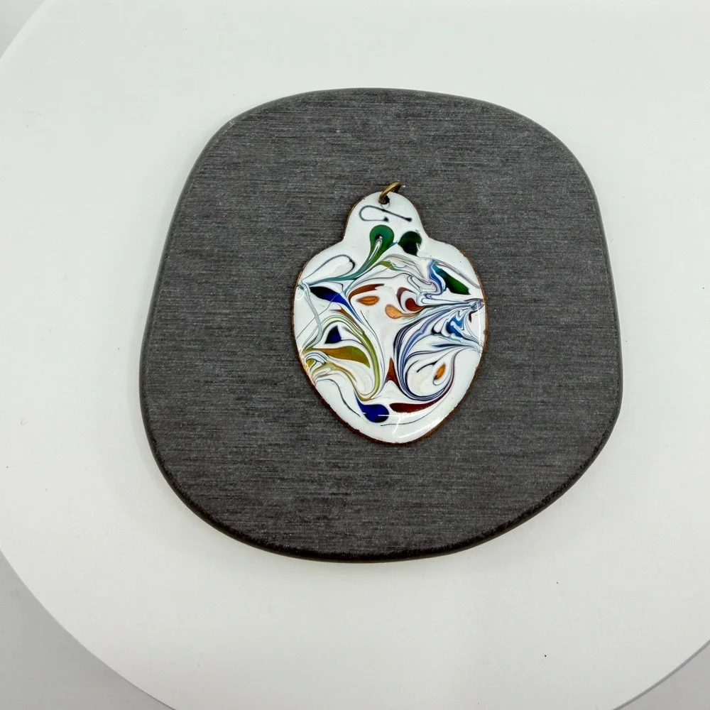 Pendant Vintage Enamel on Copper Abstract Multicolor Artisan Boho Statement